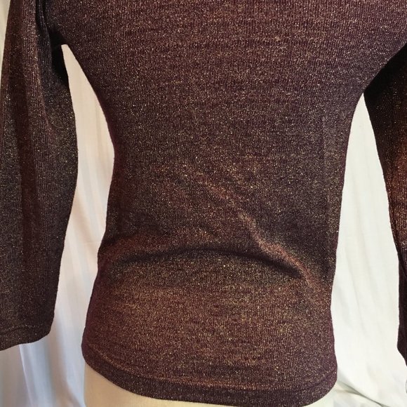 Vintage Purple Gold Sparkle Women's Tight Knit Pullover Sweater Top Fairycore - Picture 8 of 9